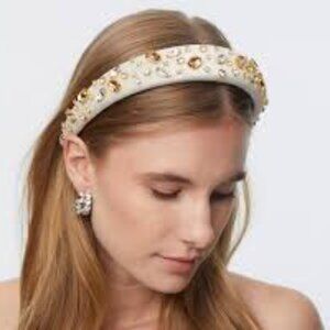 NIB! Lele Sadoughi Porcelain Crystal Velvet Embellished "Alice" Headband - Cream